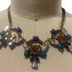 Boutique Statement Necklace • Bold Gemstone Cluster Bib • Blue Amber Crystal